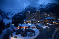 03B Chateau Lake Louise Just After Sunset In Winter With Mount Victoria, Mount Whyte, Big Beehive, Mount Niblock and Mount St Piran.jpg